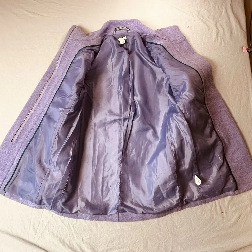 J.Crew Women's F5325 Lavender Wool Blend Stadium-Cloth Stand Collar Coat Size 0
